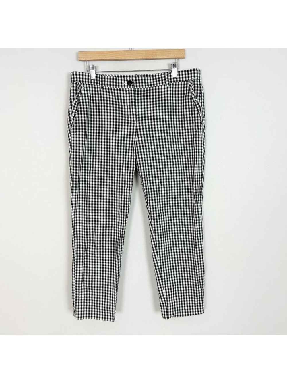 Ann Taylor Black Gingham Ankle Pants Checkered Preppy Spring Size 10 Women's